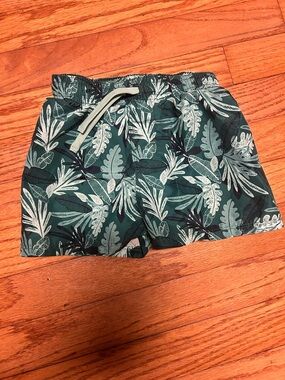 H&M Boys Green and Teal Leaf-Print Swim Trunks, size 1-2y